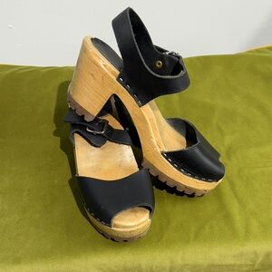 Swedish Wooden Heel Open Toe Clog Sandals